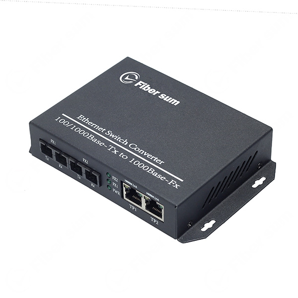 2x 10/100/1000Base-TX To 2x 1000Base-FX 850nm 550m Dual SC Fiber Swtich | FC-GA202-08S05